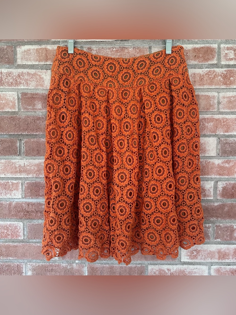 Moulinette Soeurs Anthropologie Crochet Lace Skirt Women’s 8 Boho Fall Orange